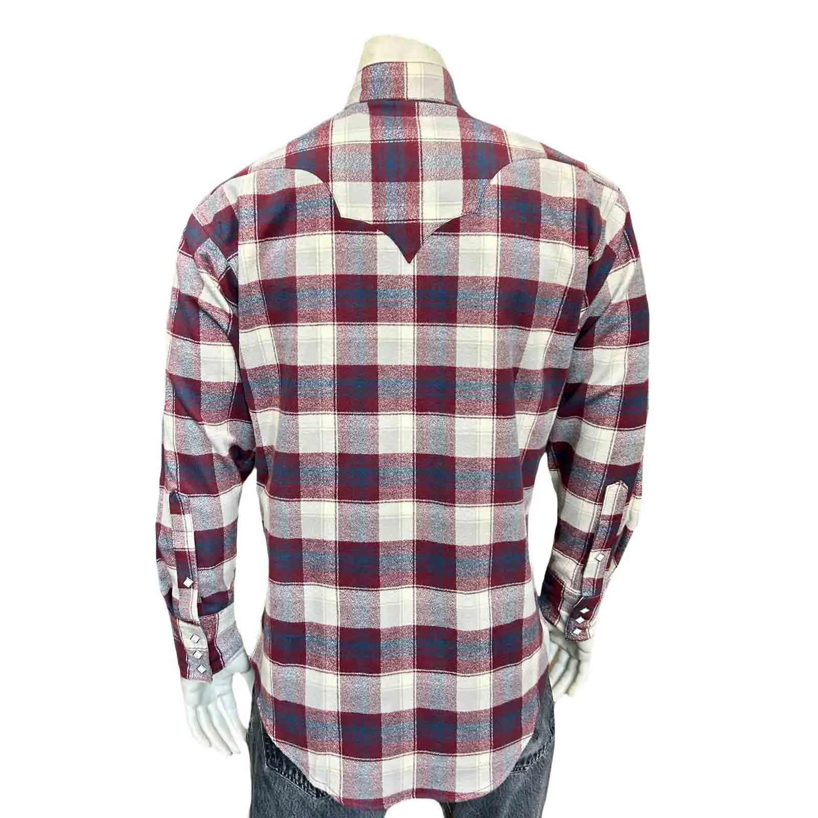 Men's Plush Flannel Burgundy & White Plaid Western Shirt