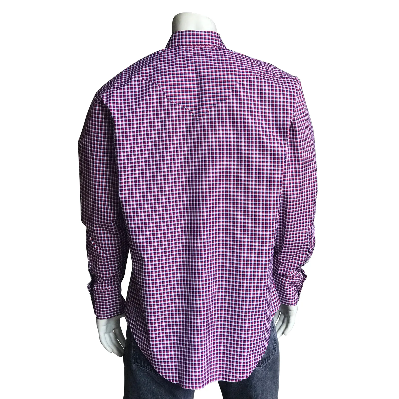 Men’s Red, White & Navy Windowpane Check Western Shirt