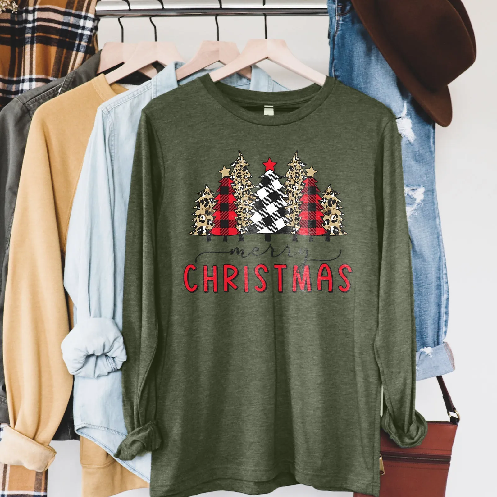 Merry Christmas Plaid and Leopard Long Sleeve