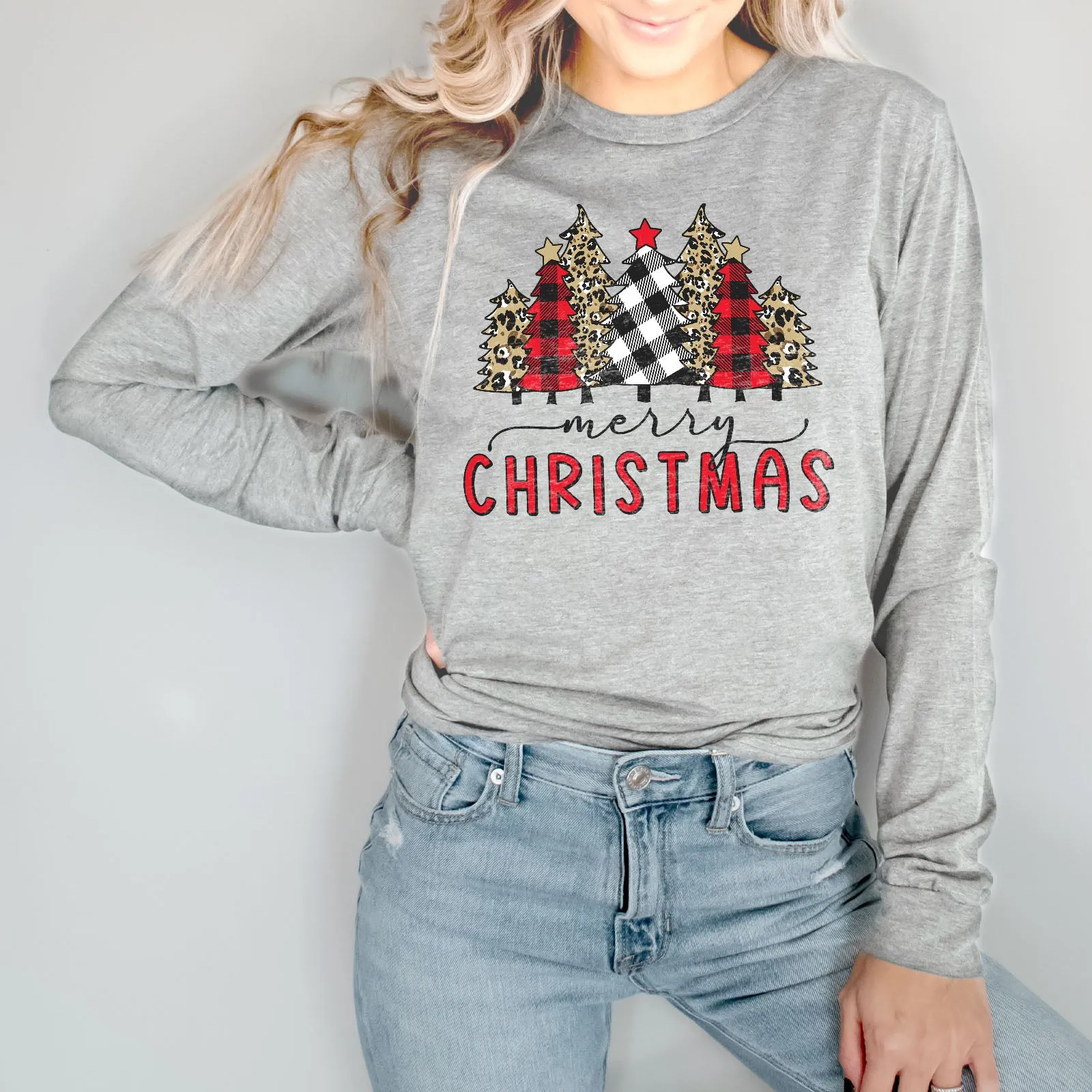 Merry Christmas Plaid and Leopard Long Sleeve