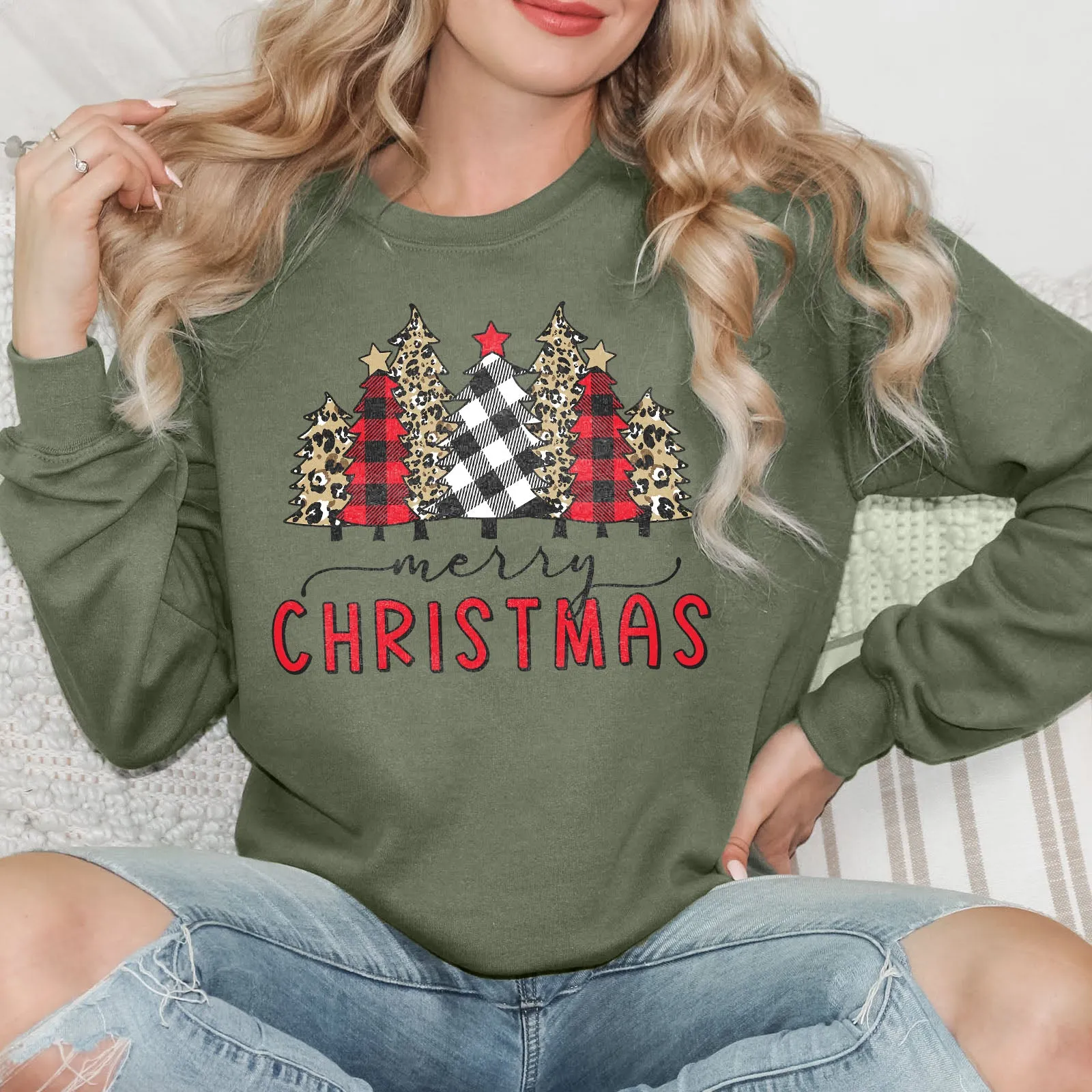 Merry Christmas Plaid and Leopard Long Sleeve