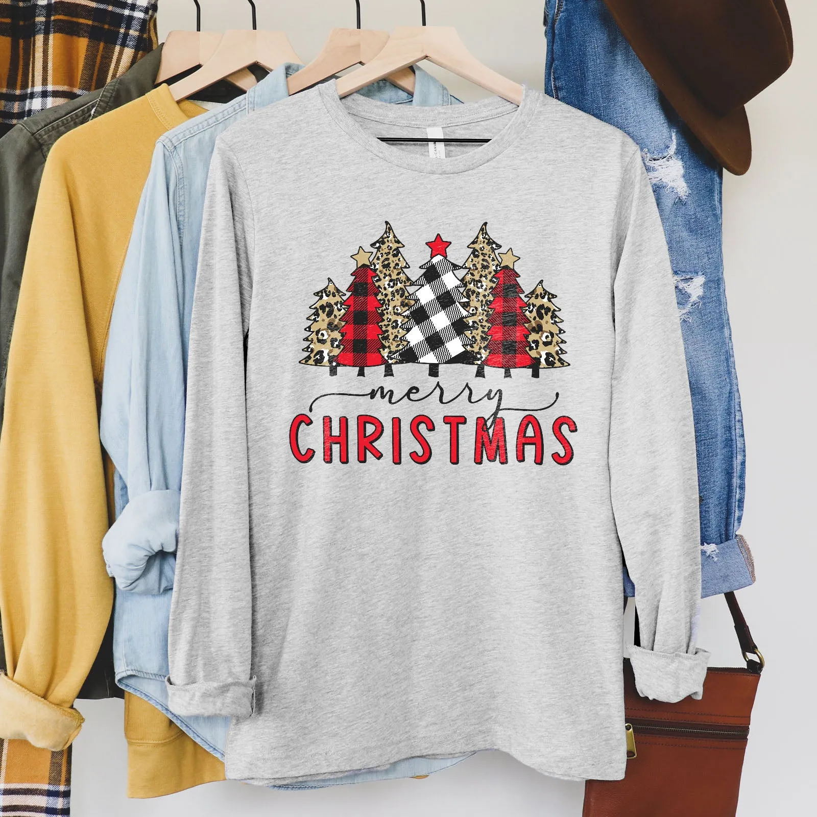 Merry Christmas Plaid and Leopard Long Sleeve