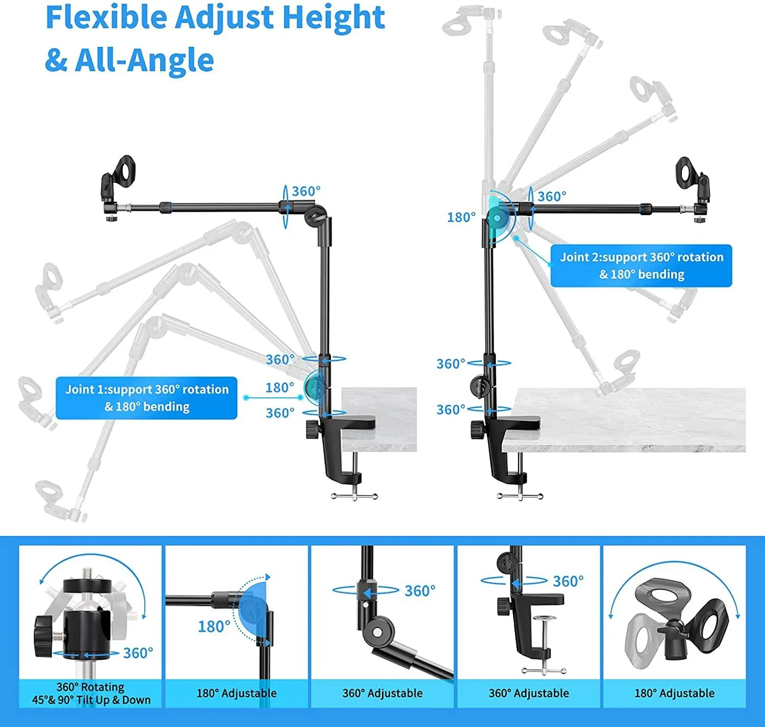 Mic Stand, 34in Extendable Boom Arm Microphone Stand with Ball Head