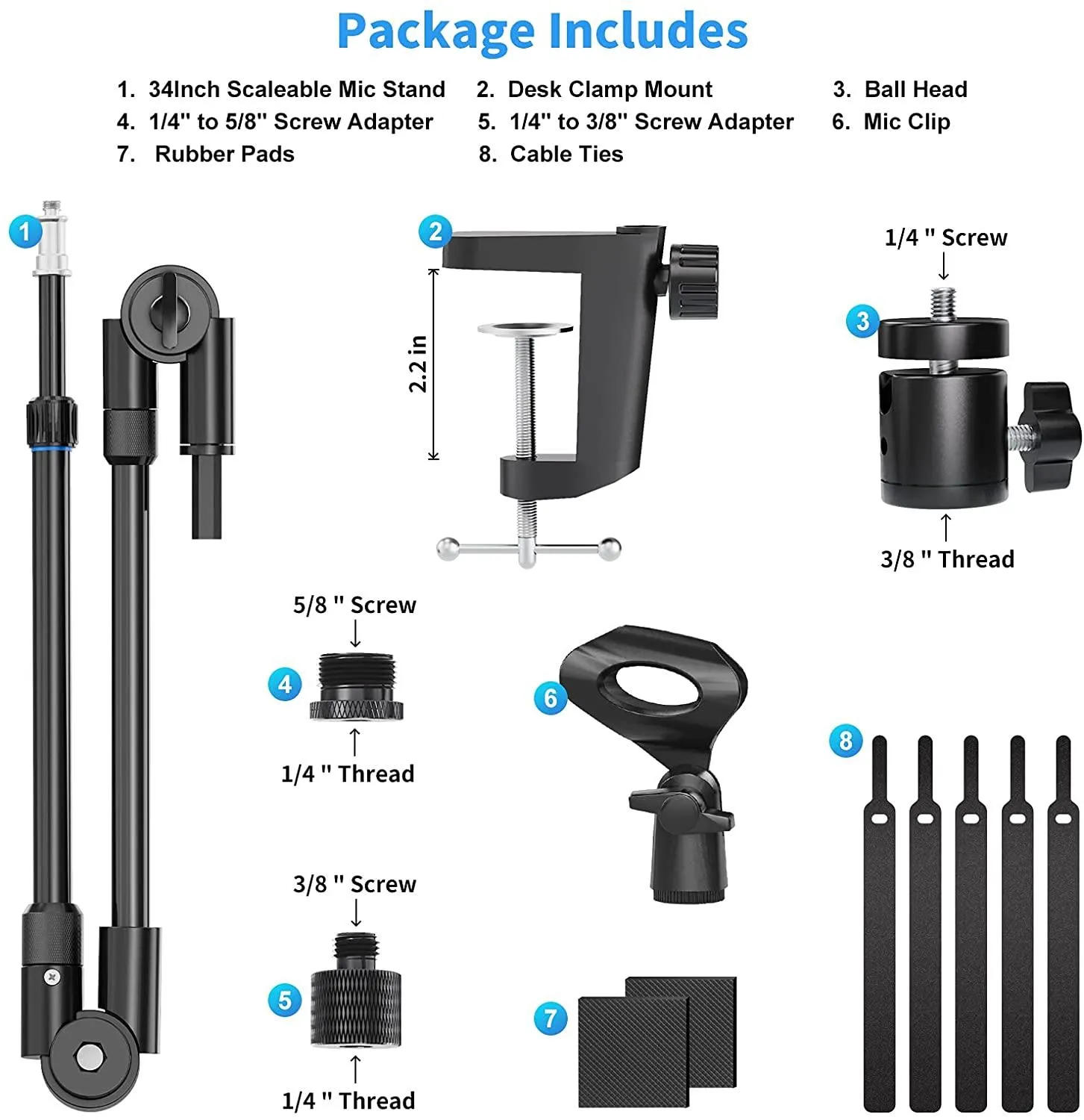 Mic Stand, 34in Extendable Boom Arm Microphone Stand with Ball Head