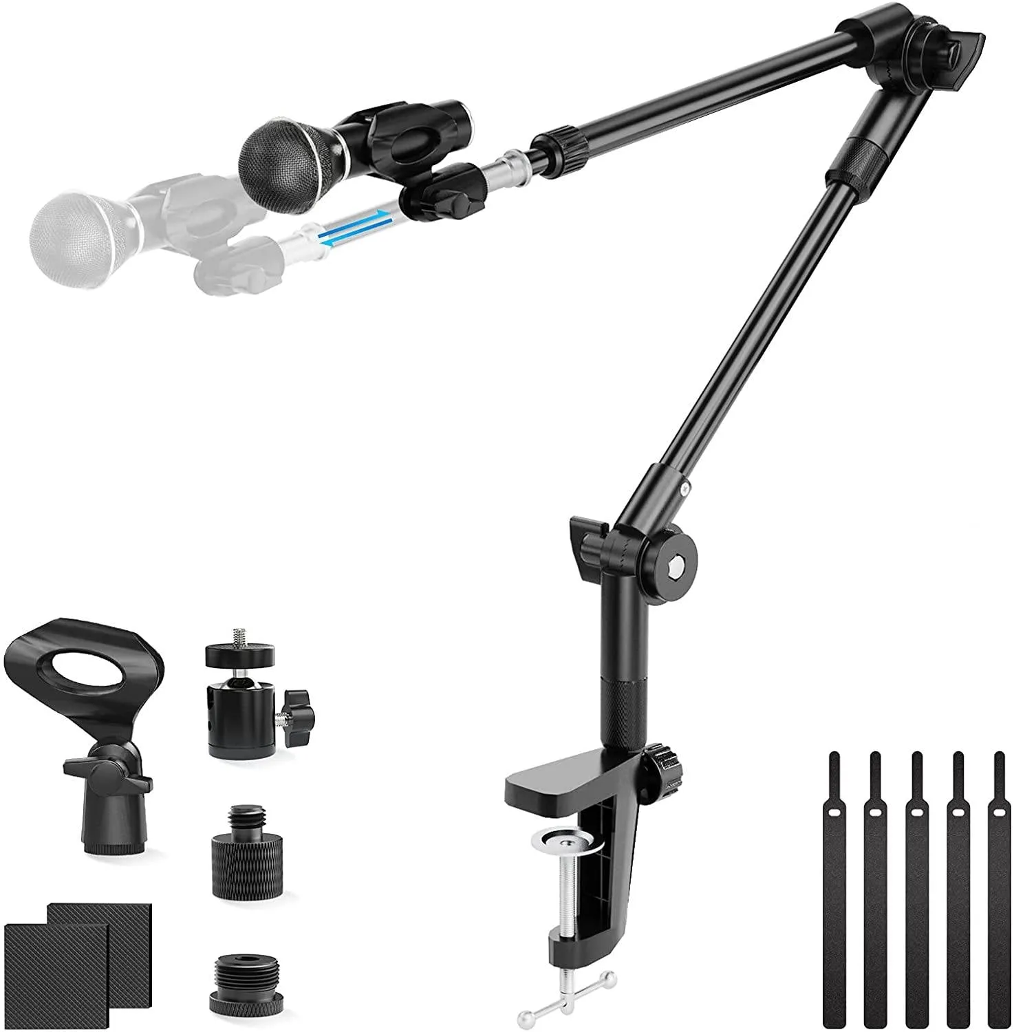 Mic Stand, 34in Extendable Boom Arm Microphone Stand with Ball Head