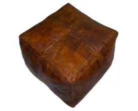 Moroccan Large Leather Pouf / Ottoman - Square - Brown Caramel - Salwa