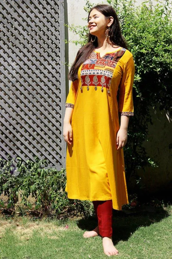 Mustard Laila Patchwork Kurta