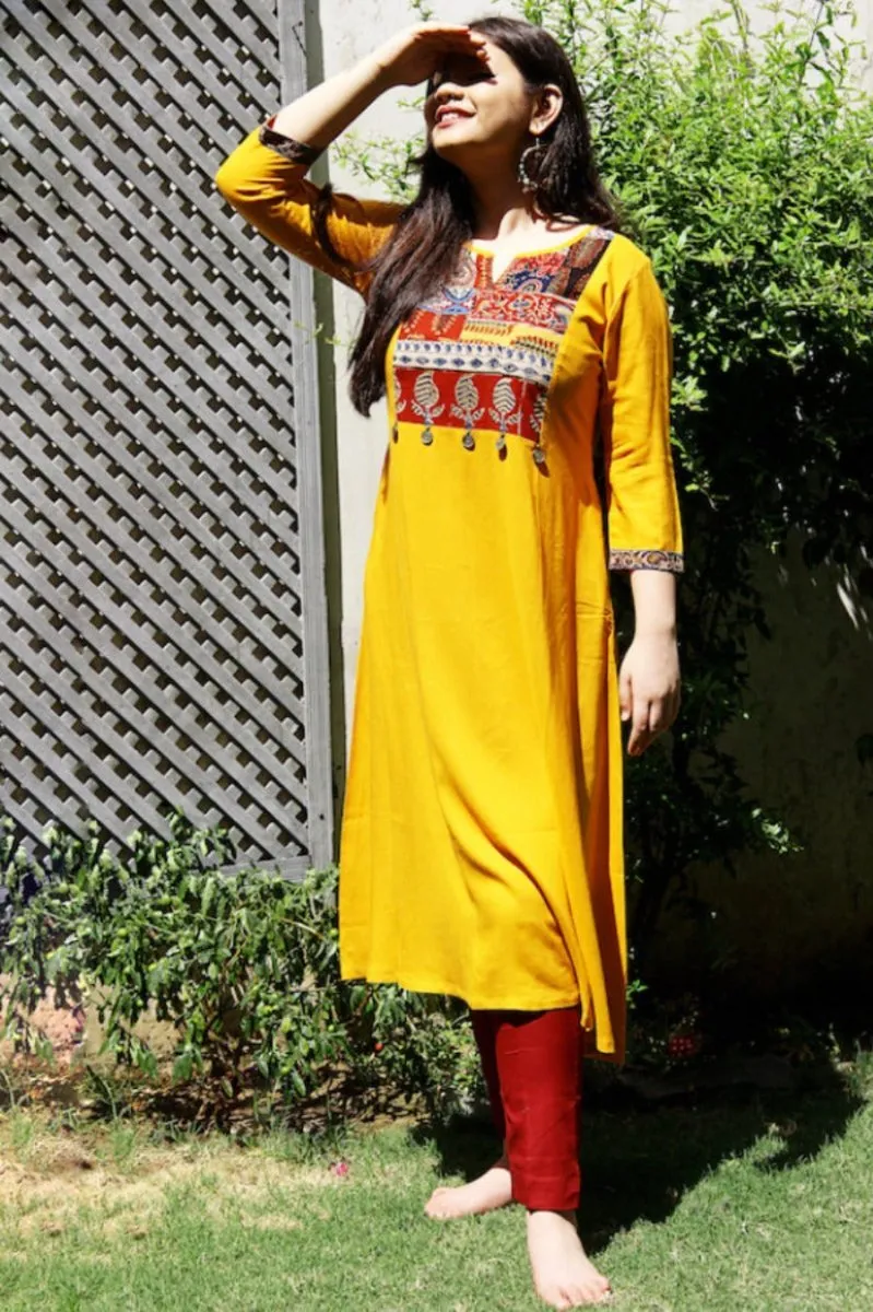 Mustard Laila Patchwork Kurta