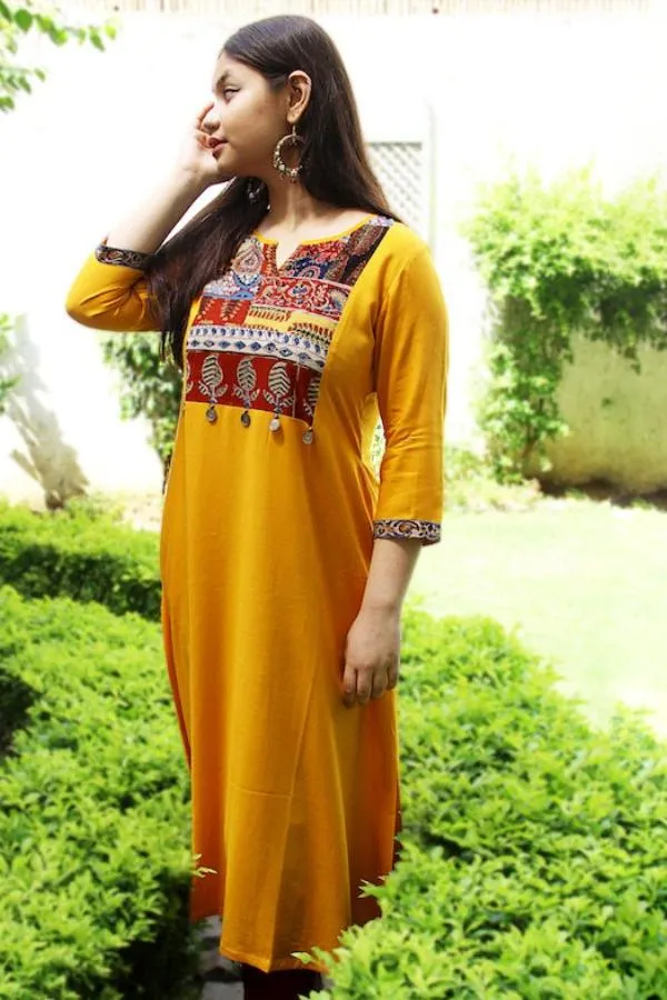 Mustard Laila Patchwork Kurta