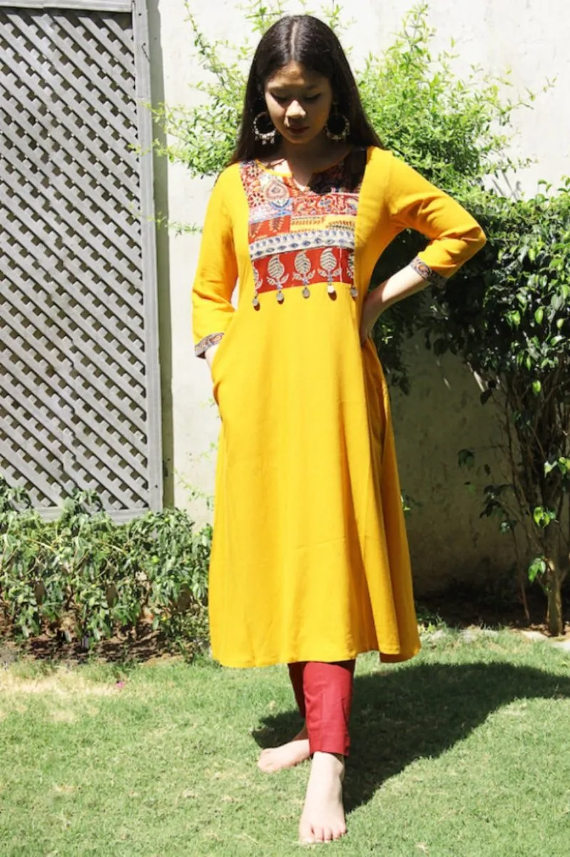 Mustard Laila Patchwork Kurta