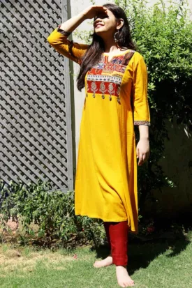 Mustard Laila Patchwork Kurta