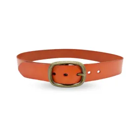 Nowra | Women's Tan Genuine Leather Belt with Brushed Gold Buckle