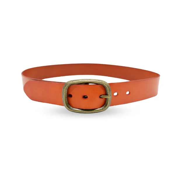 Nowra | Women's Tan Genuine Leather Belt with Brushed Gold Buckle