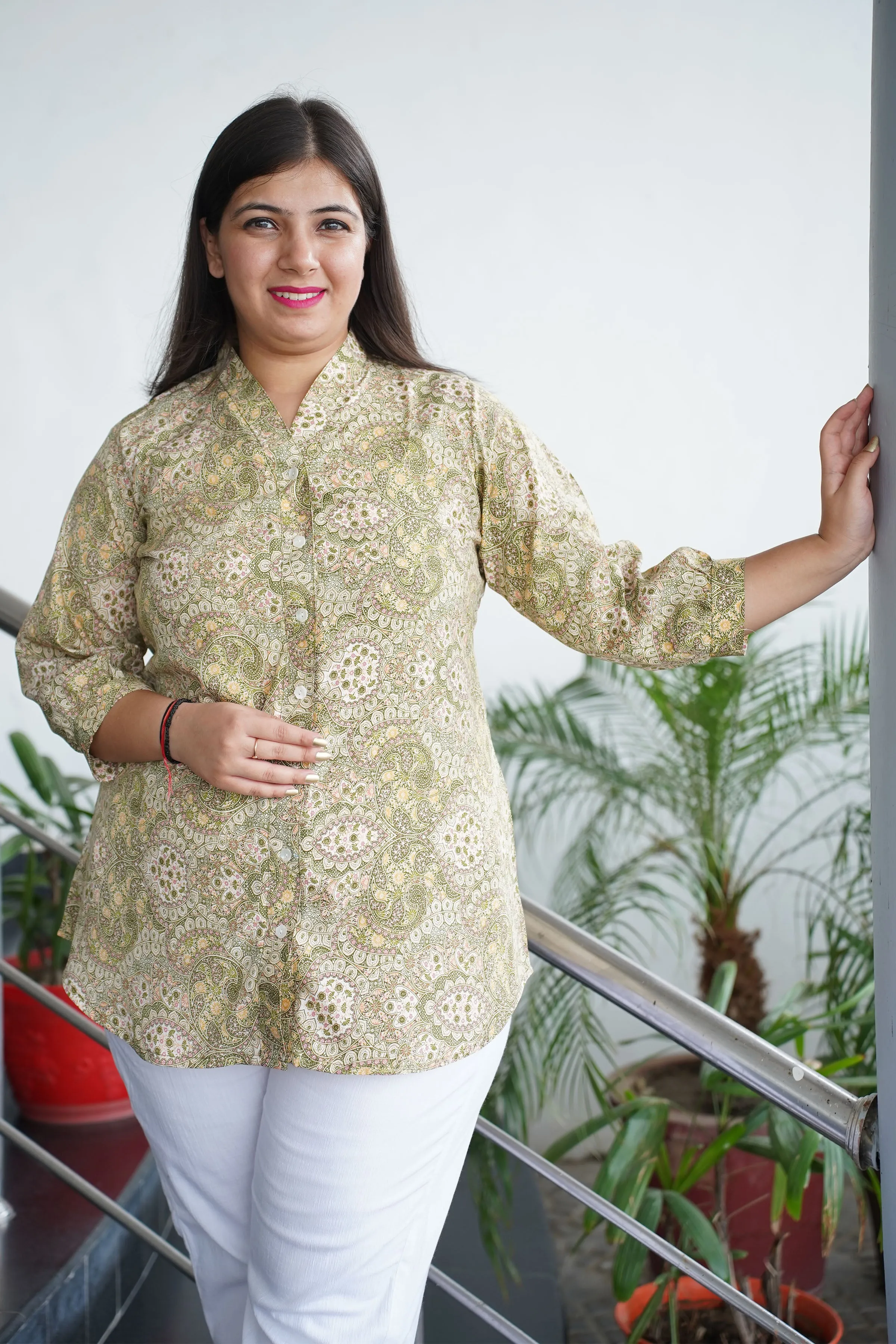 Olive Mandarin Short Kurta