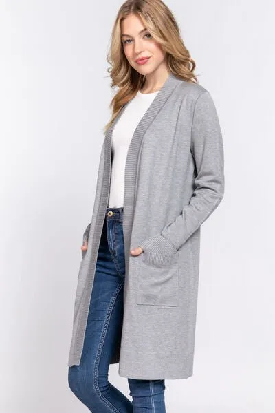 Open Front Long Sleeve Knit Cardigan