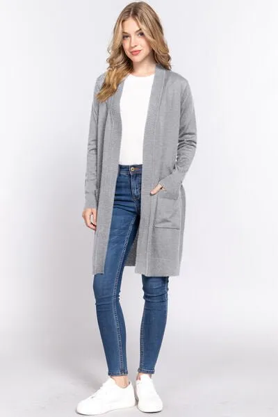 Open Front Long Sleeve Knit Cardigan