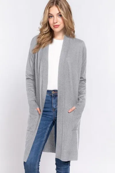 Open Front Long Sleeve Knit Cardigan