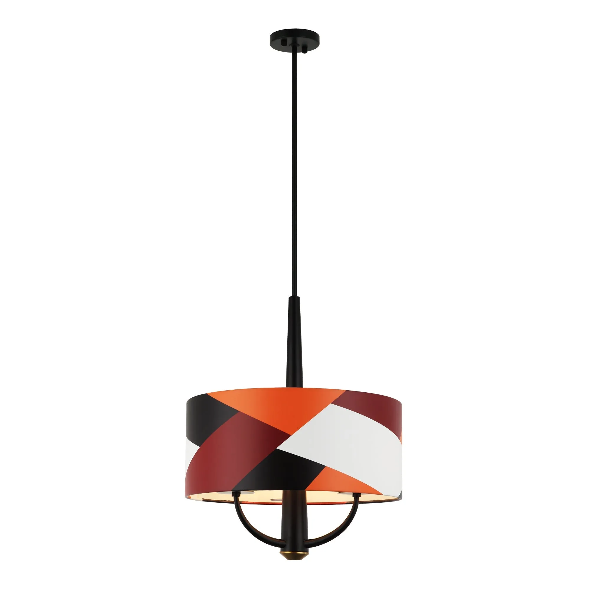 Patchwork 501P03BLSB 3-Light Pendant Light - Black/Satin Brass/Patchwork