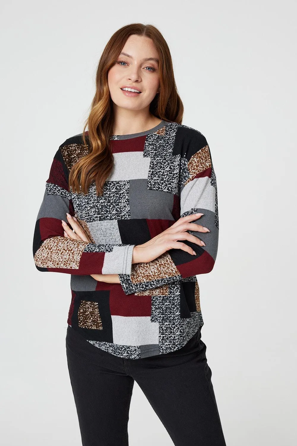 Patchwork Long Sleeve Relaxed Top