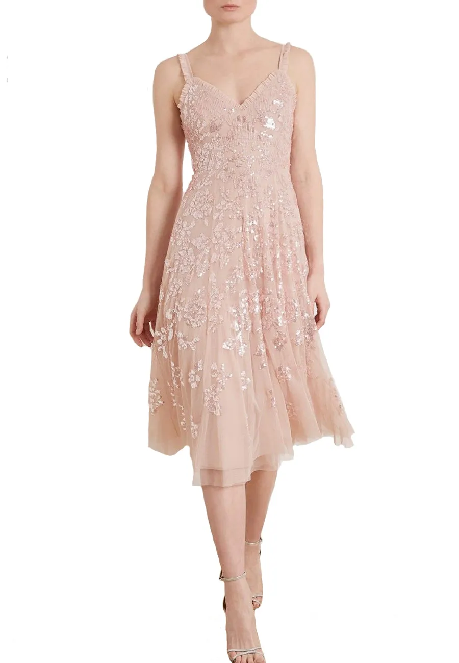 Pink Valentina Tonal Embellished Sequins Midi Dress