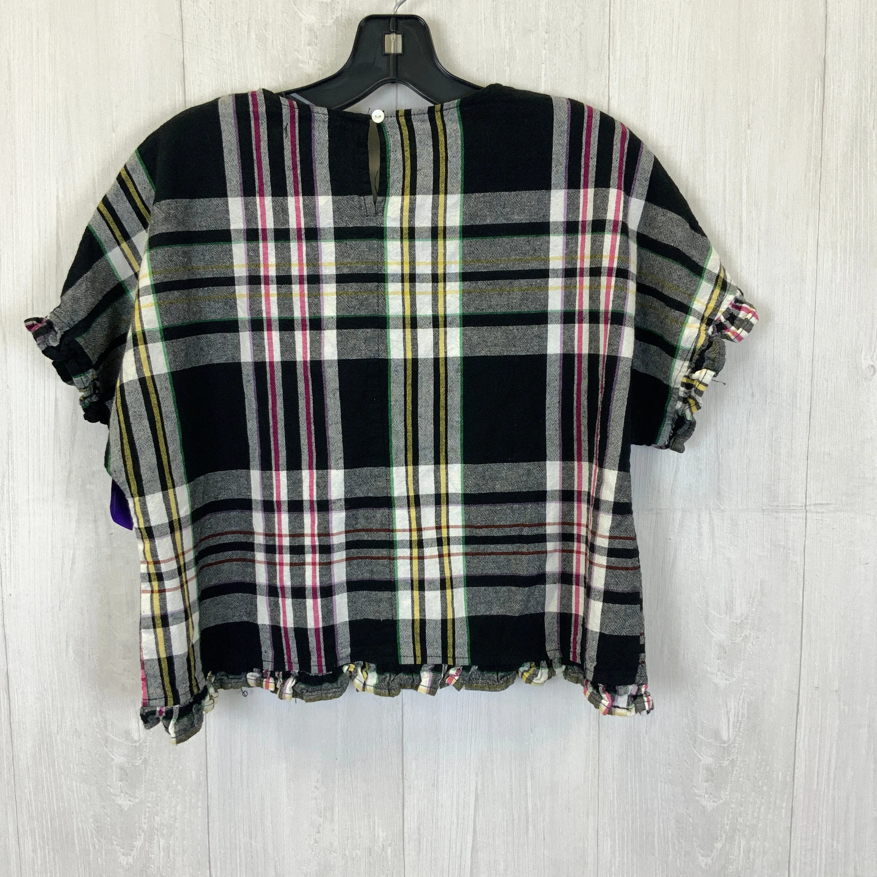 Plaid Pattern Top Short Sleeve For Cynthia, Size Petite  M