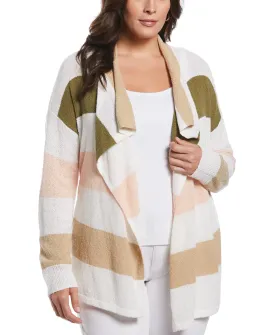 Plus Size Stripe Draped Cardigan Sweater