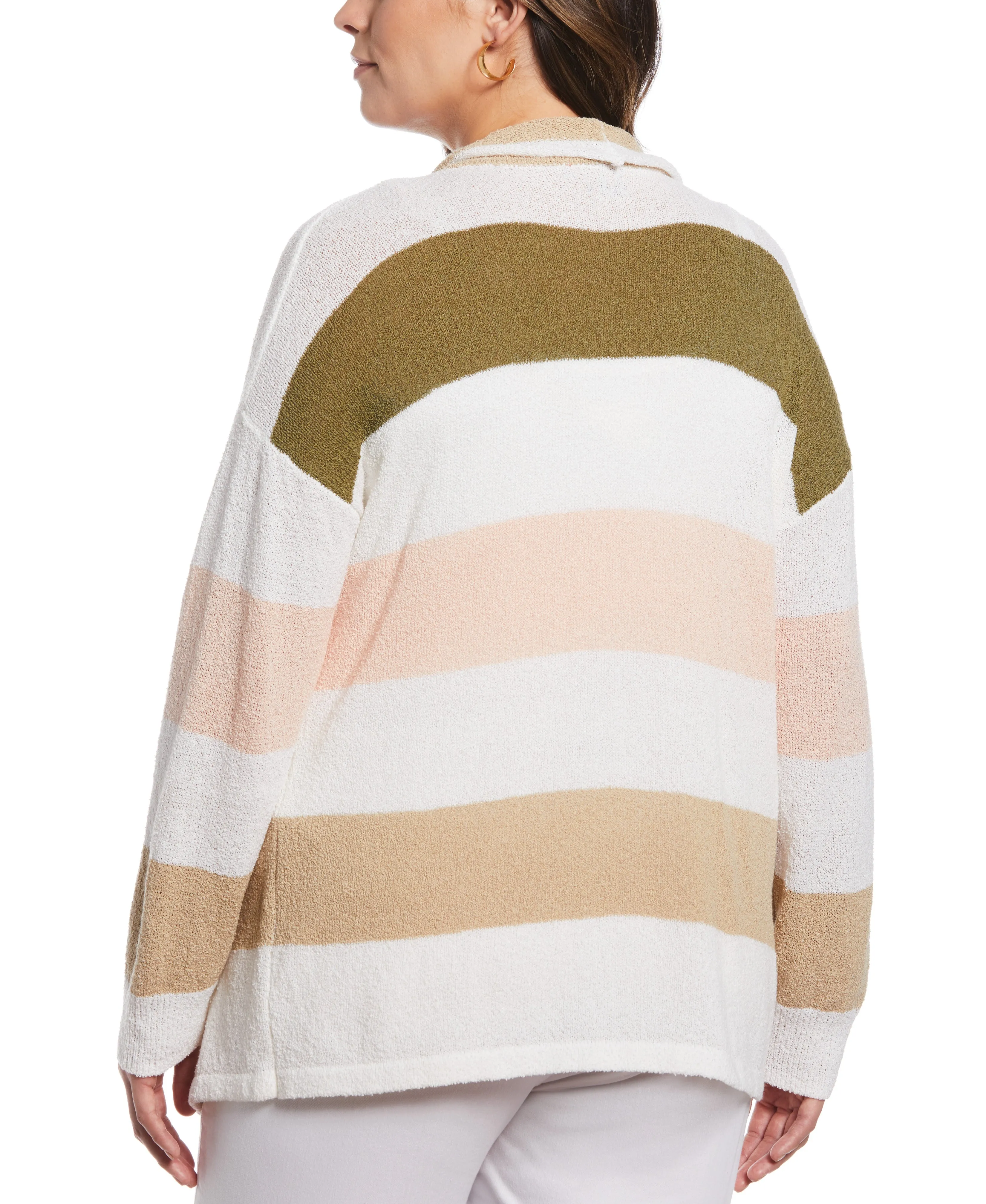 Plus Size Stripe Draped Cardigan Sweater