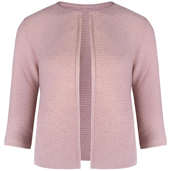 Rib Silk Sequin Cardigan in Pink