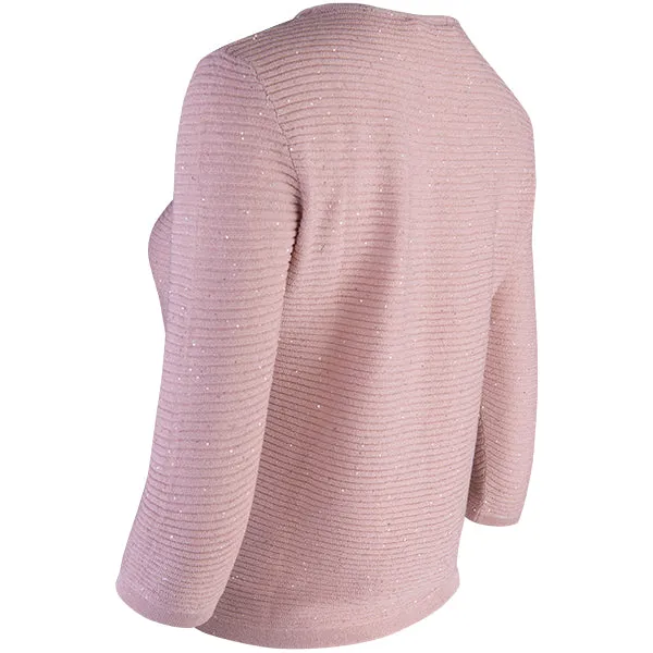 Rib Silk Sequin Cardigan in Pink