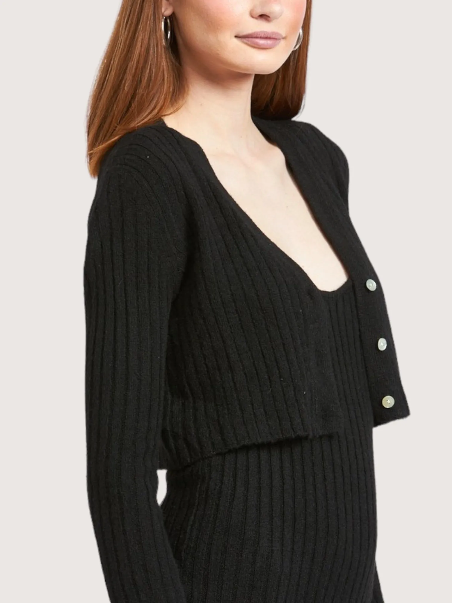 Ribbed Knit Cardigan | Black