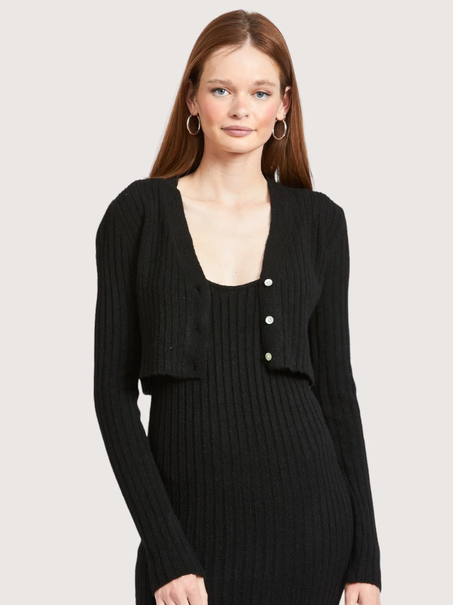 Ribbed Knit Cardigan | Black