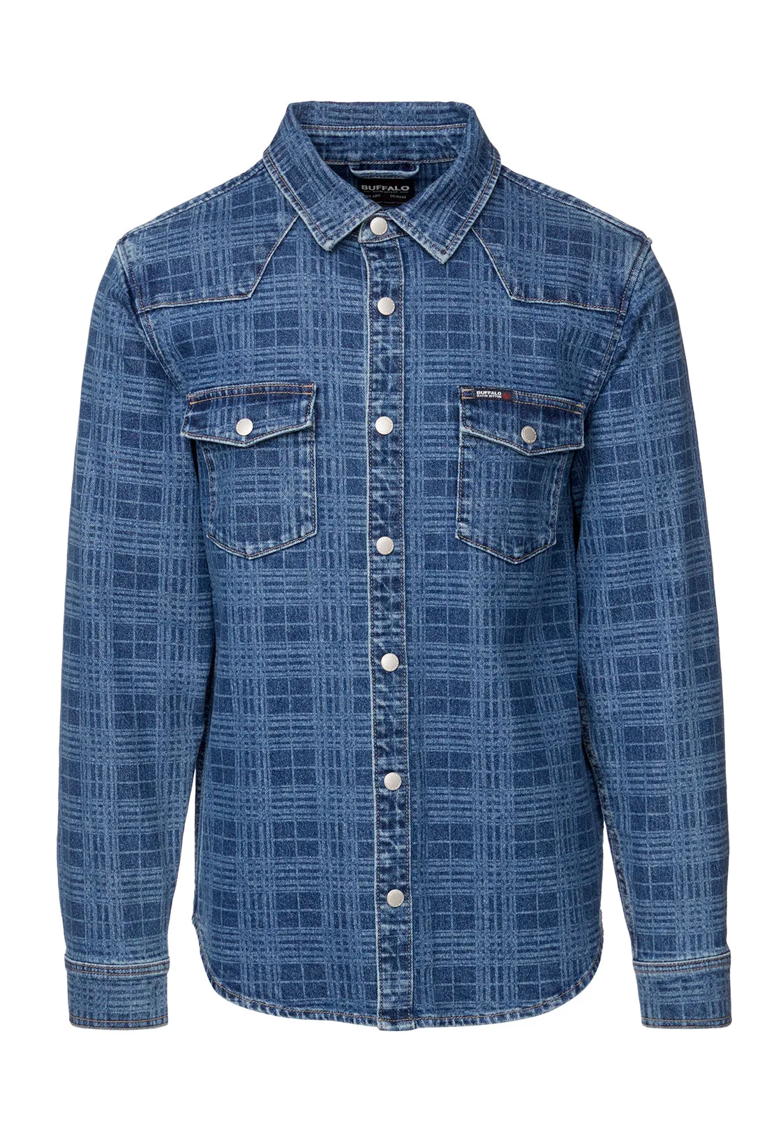 Shane Men's Long-Sleeve Denim Shirt in Indigo Plaid - BM22937