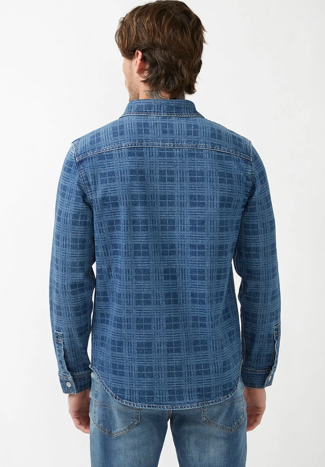 Shane Men's Long-Sleeve Denim Shirt in Indigo Plaid - BM22937