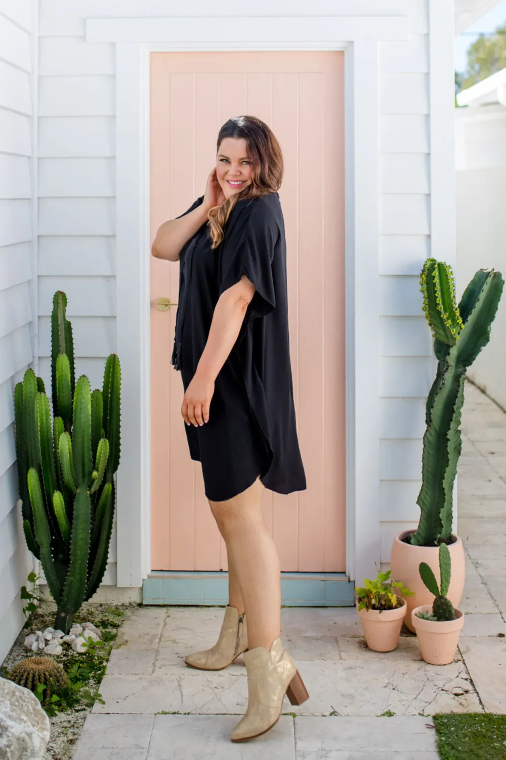 Short Kaftan Dress - Black