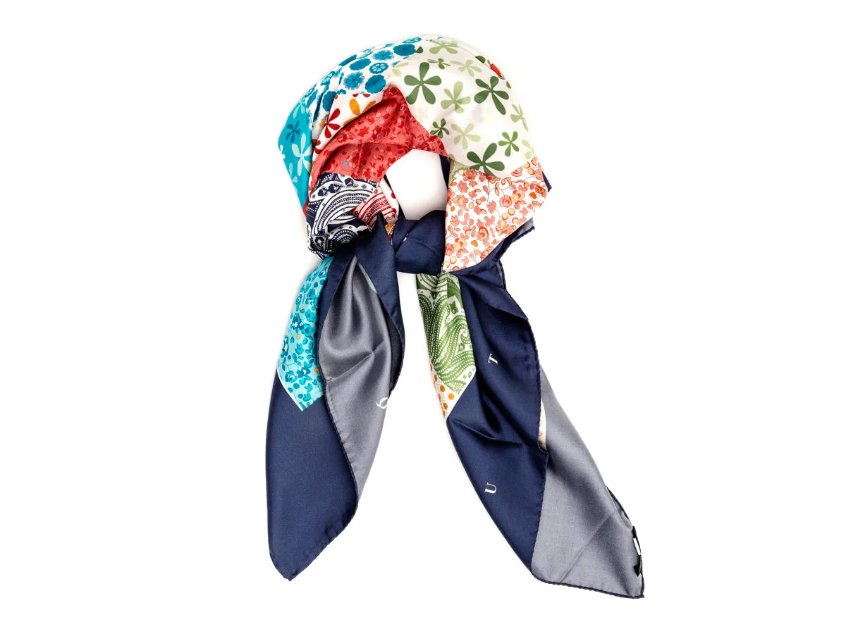 Silk Patchwork Foulard Floral Navy