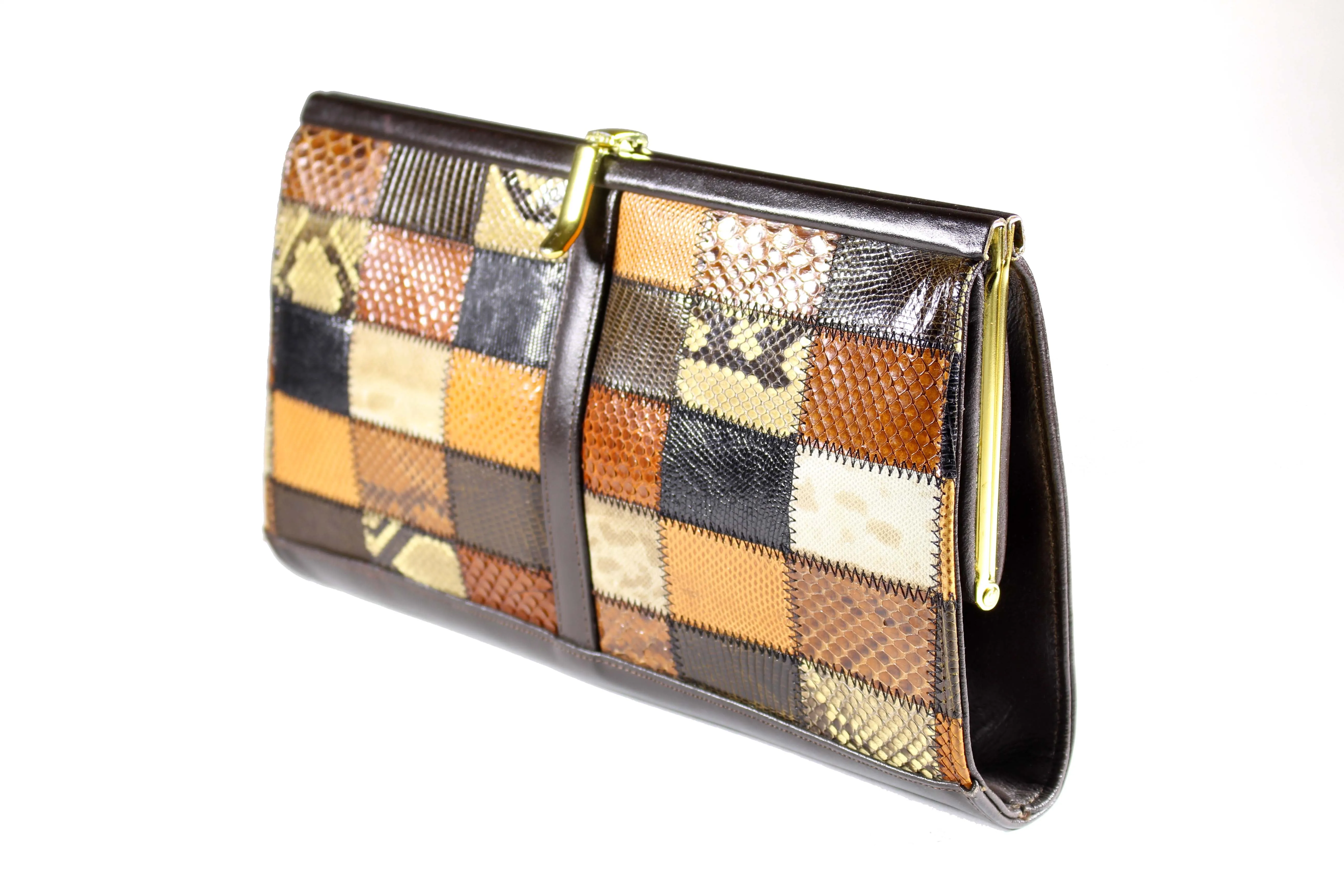 Snake and lizard skin patchwork handbag