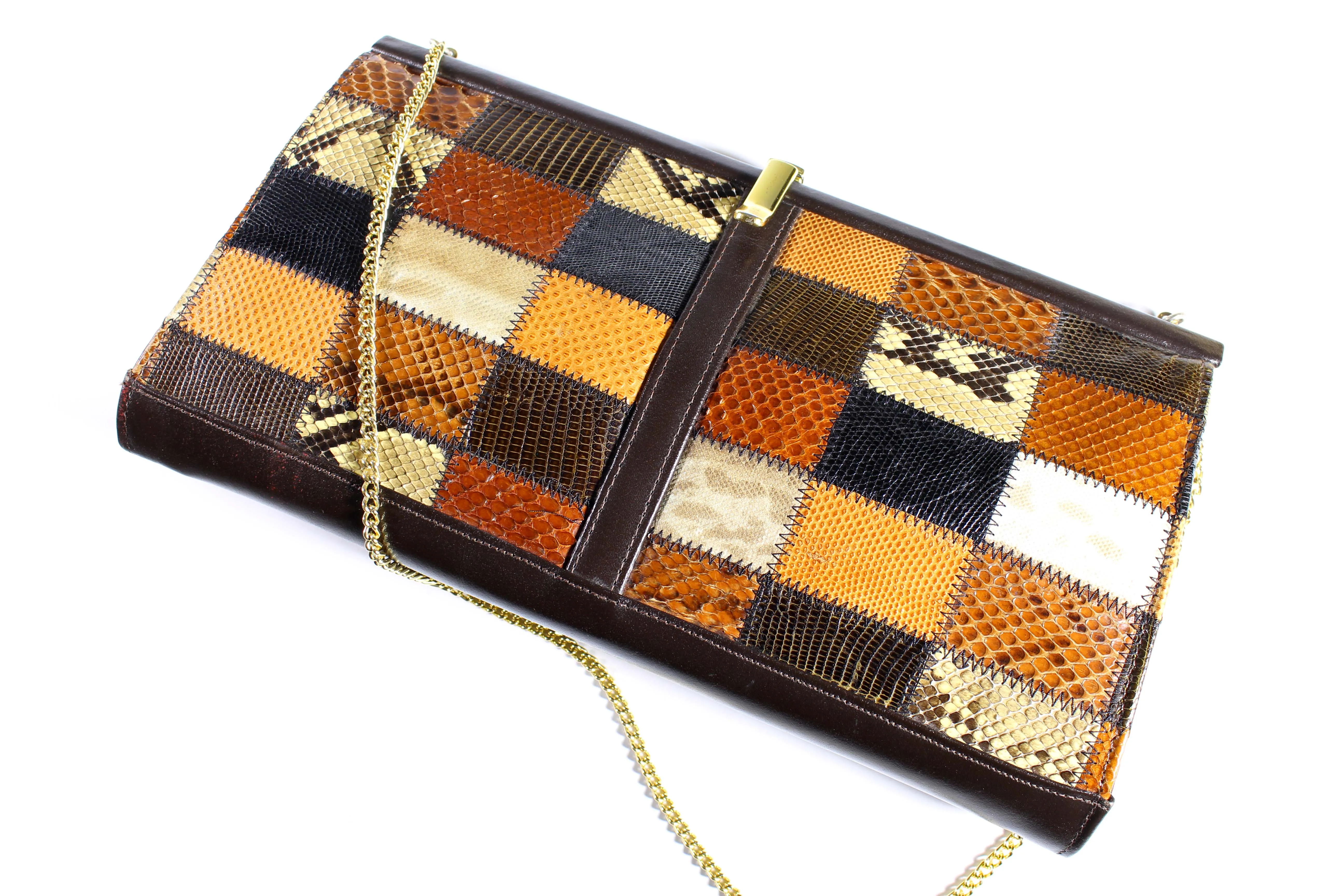 Snake and lizard skin patchwork handbag