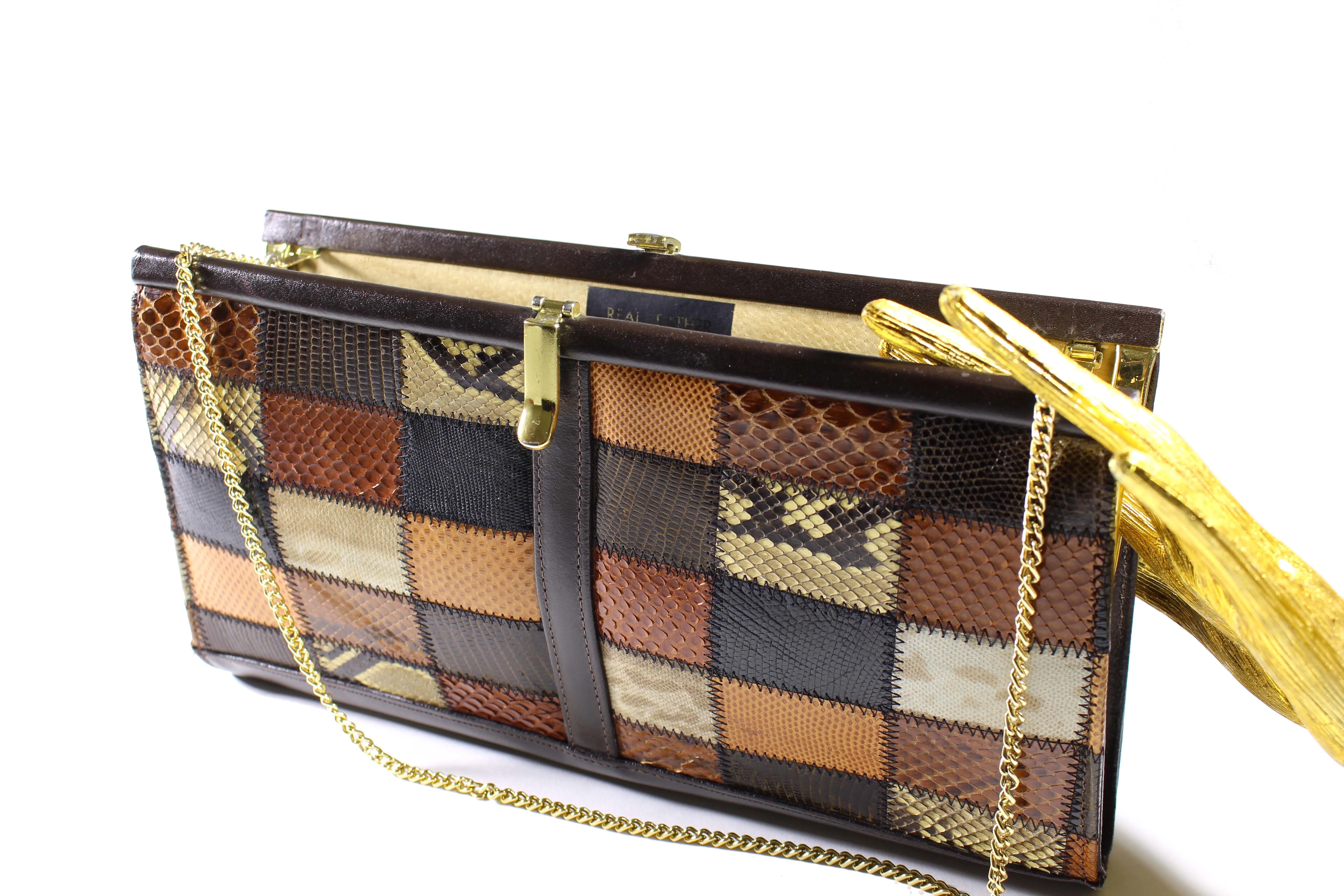 Snake and lizard skin patchwork handbag