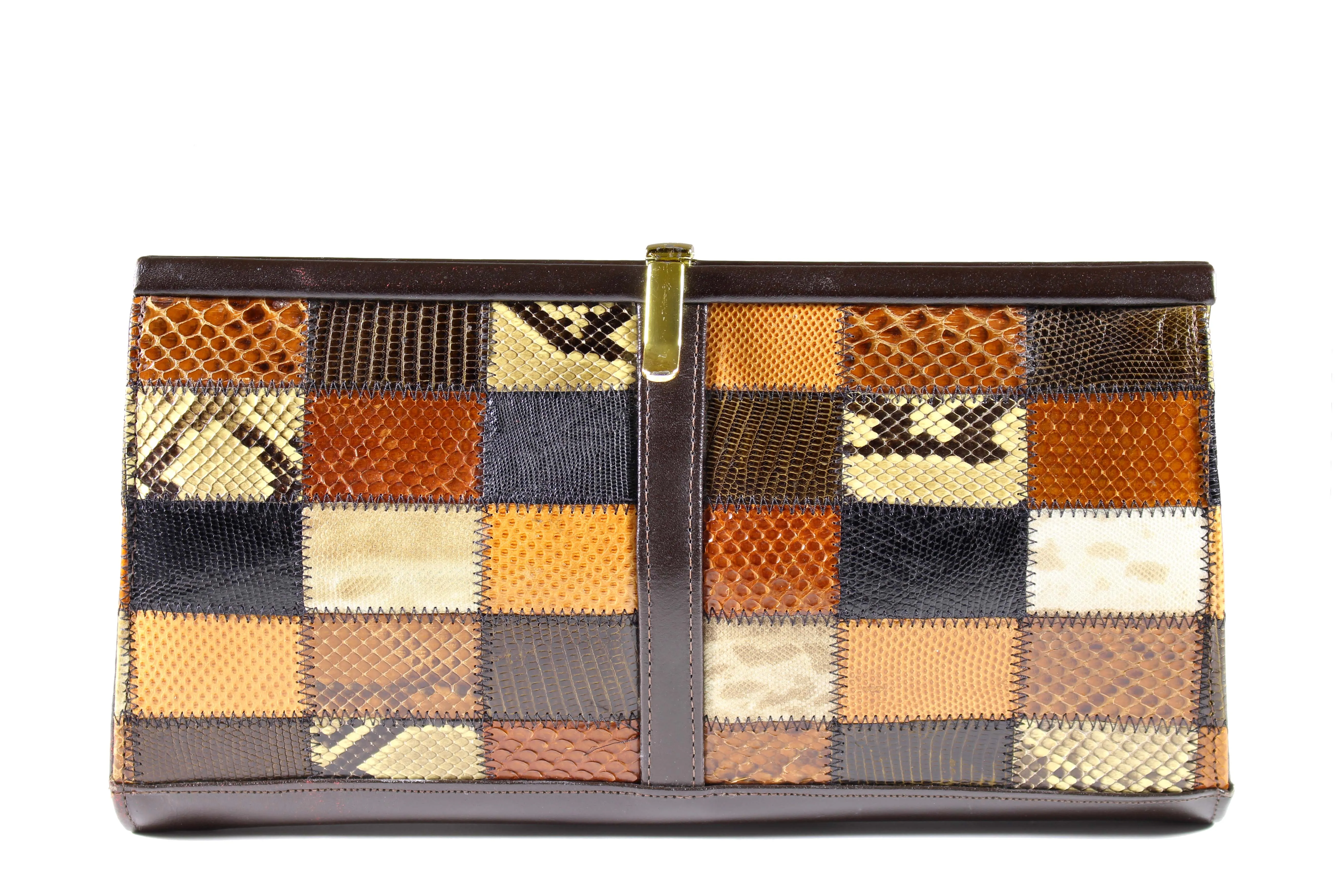 Snake and lizard skin patchwork handbag