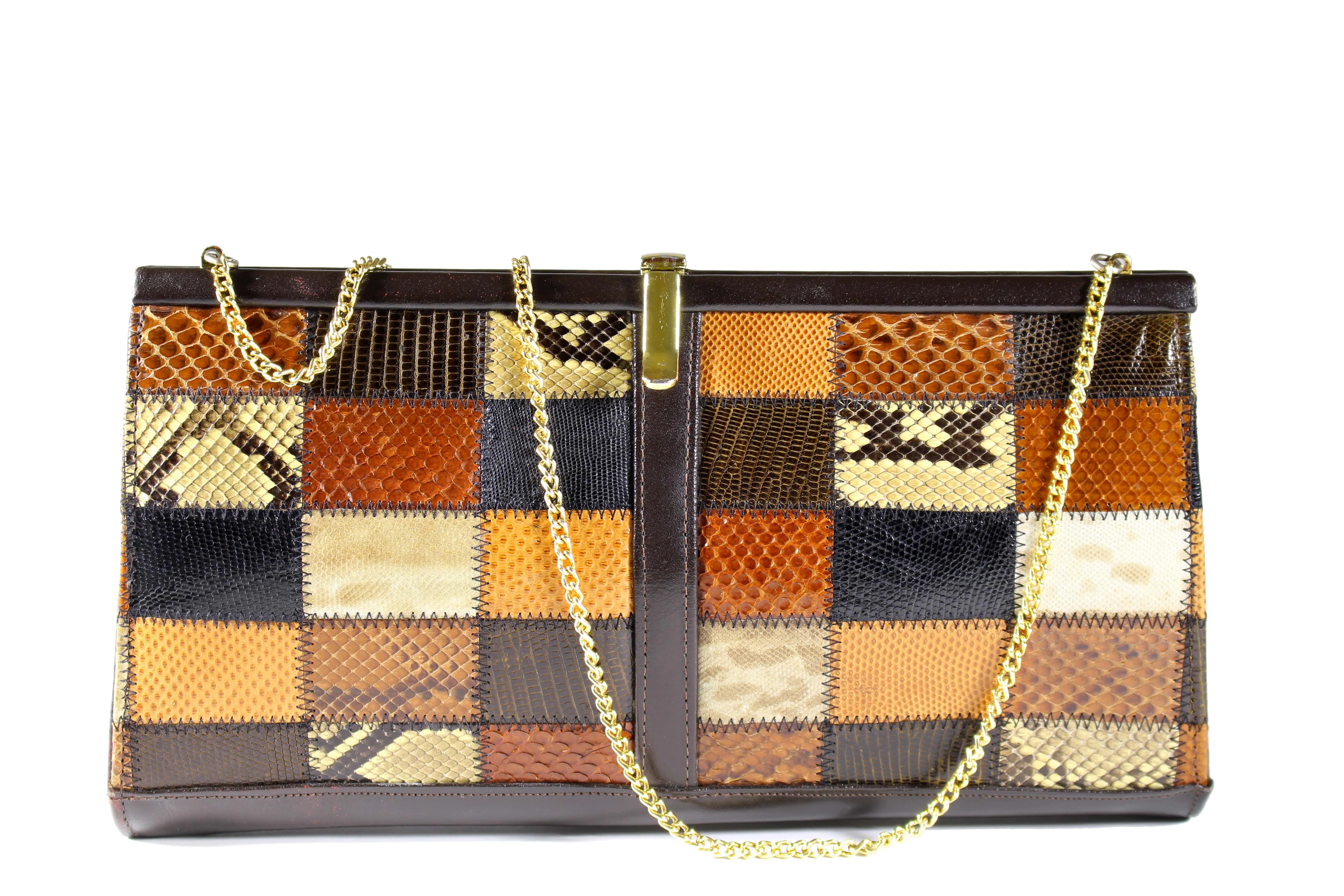 Snake and lizard skin patchwork handbag