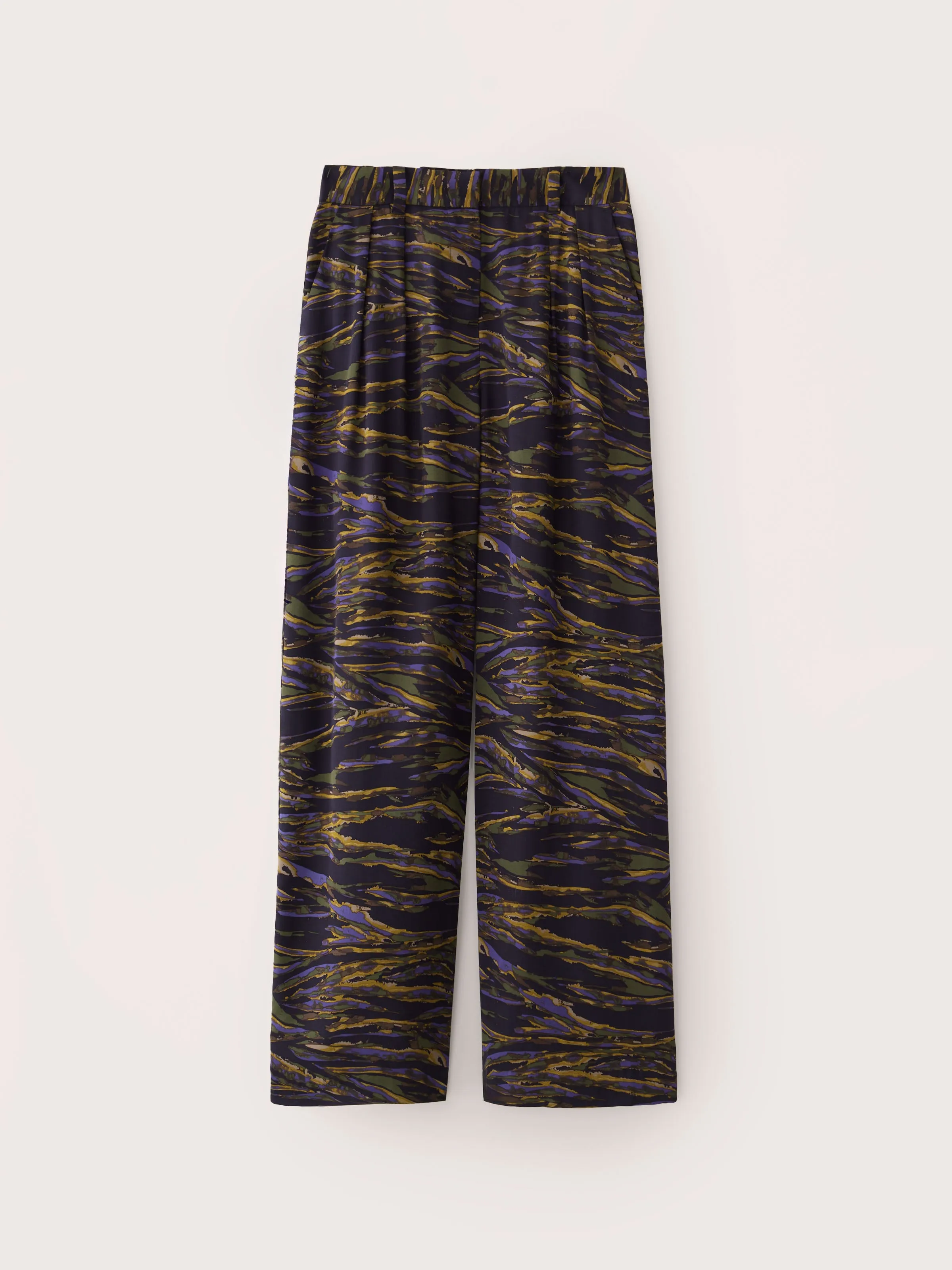 The Emma Printed Satin Pant in Dark Blue