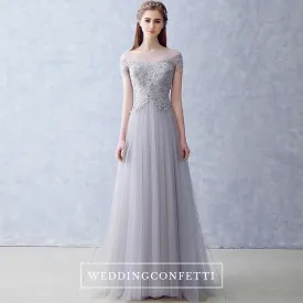 The Kalethea Grey Boat Neck Grey/Red Tulle Gown