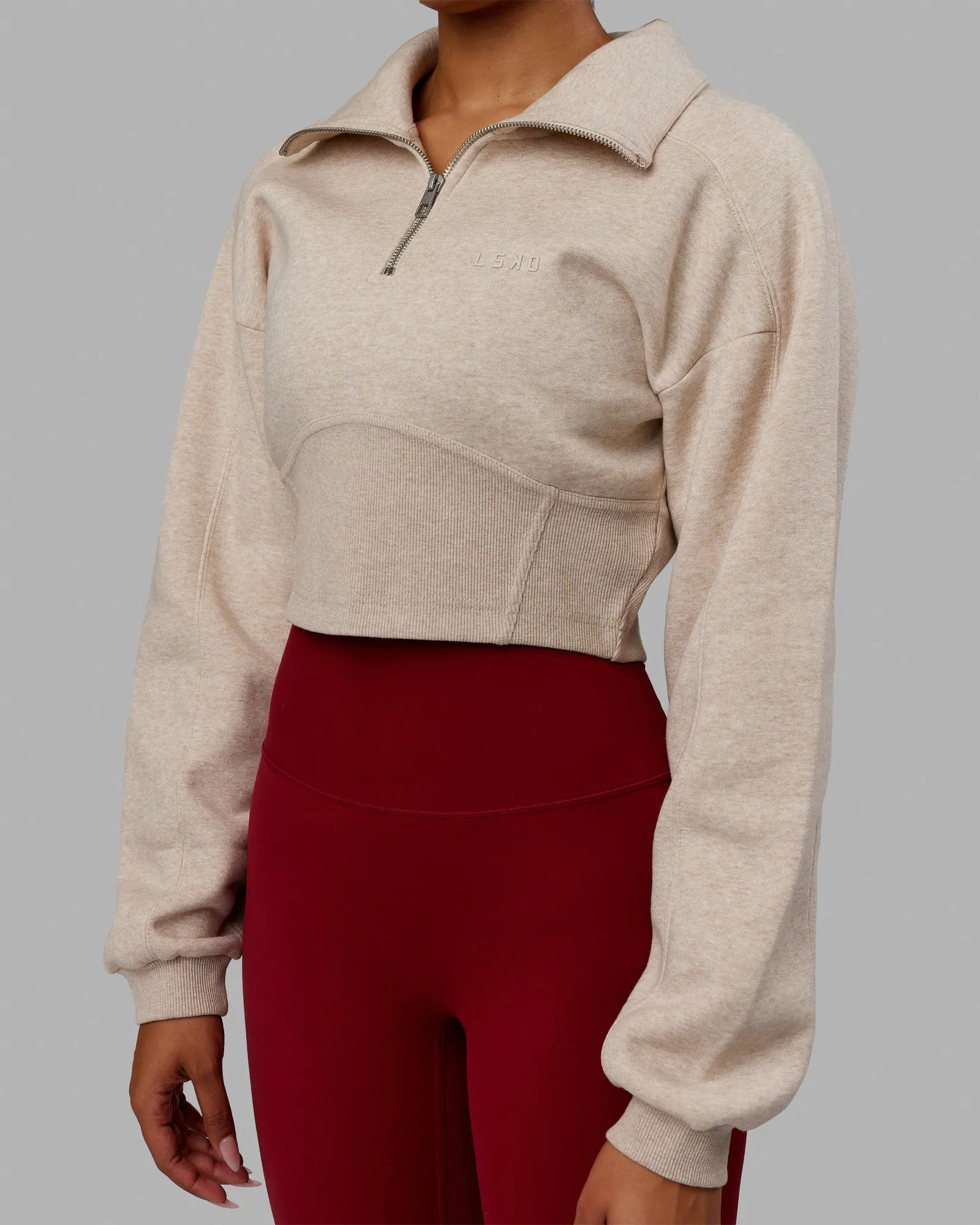 Thrive Corset 1/4 Zip Sweater - Oatmeal Marl