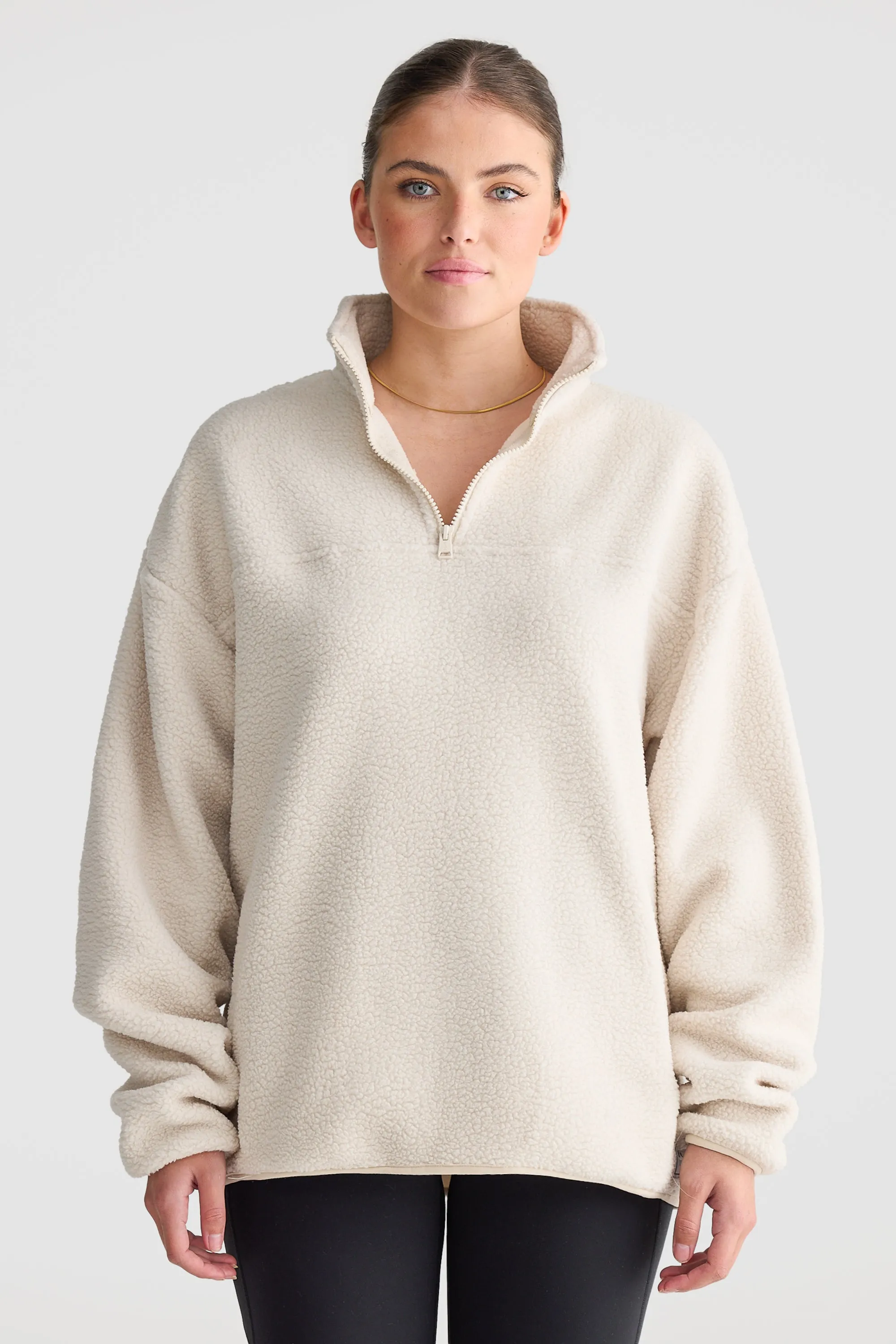 Unisex Sherpa Fleece Quarter Zip Natural