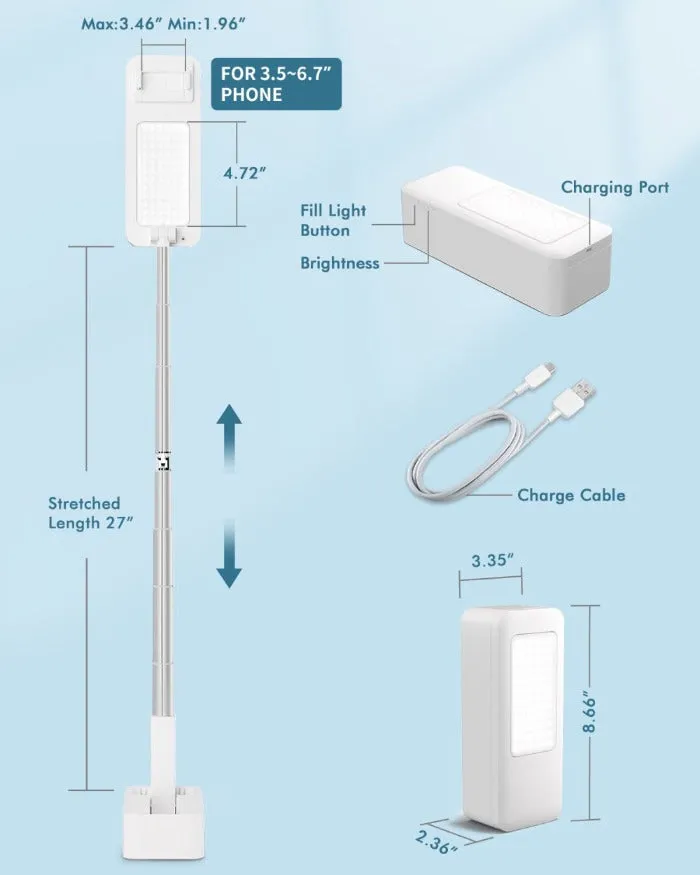 Viozon Extendable Selfie Phone Stand,5 Brightness&3 Color,Overhead Shooting LED Light (AP-V10)