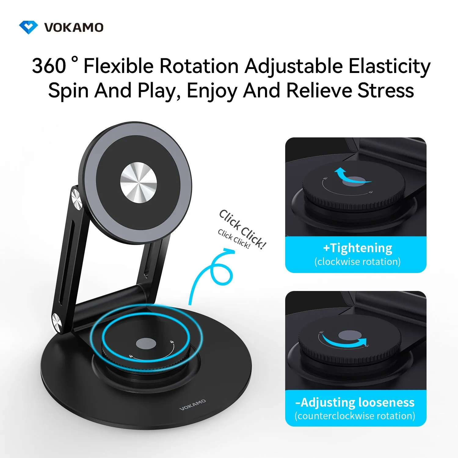 VOKAMO Alloy 360 Rotation Foldable Magnetic Phone Holder For Desk