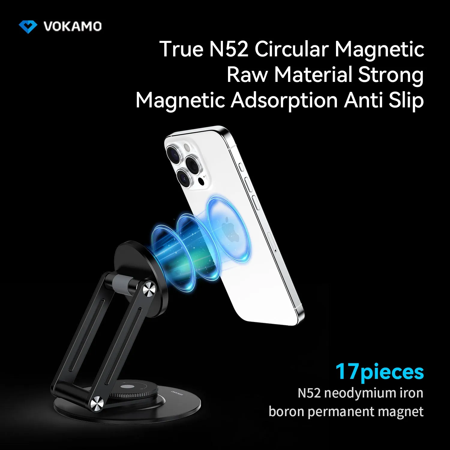 VOKAMO Alloy 360 Rotation Foldable Magnetic Phone Holder For Desk