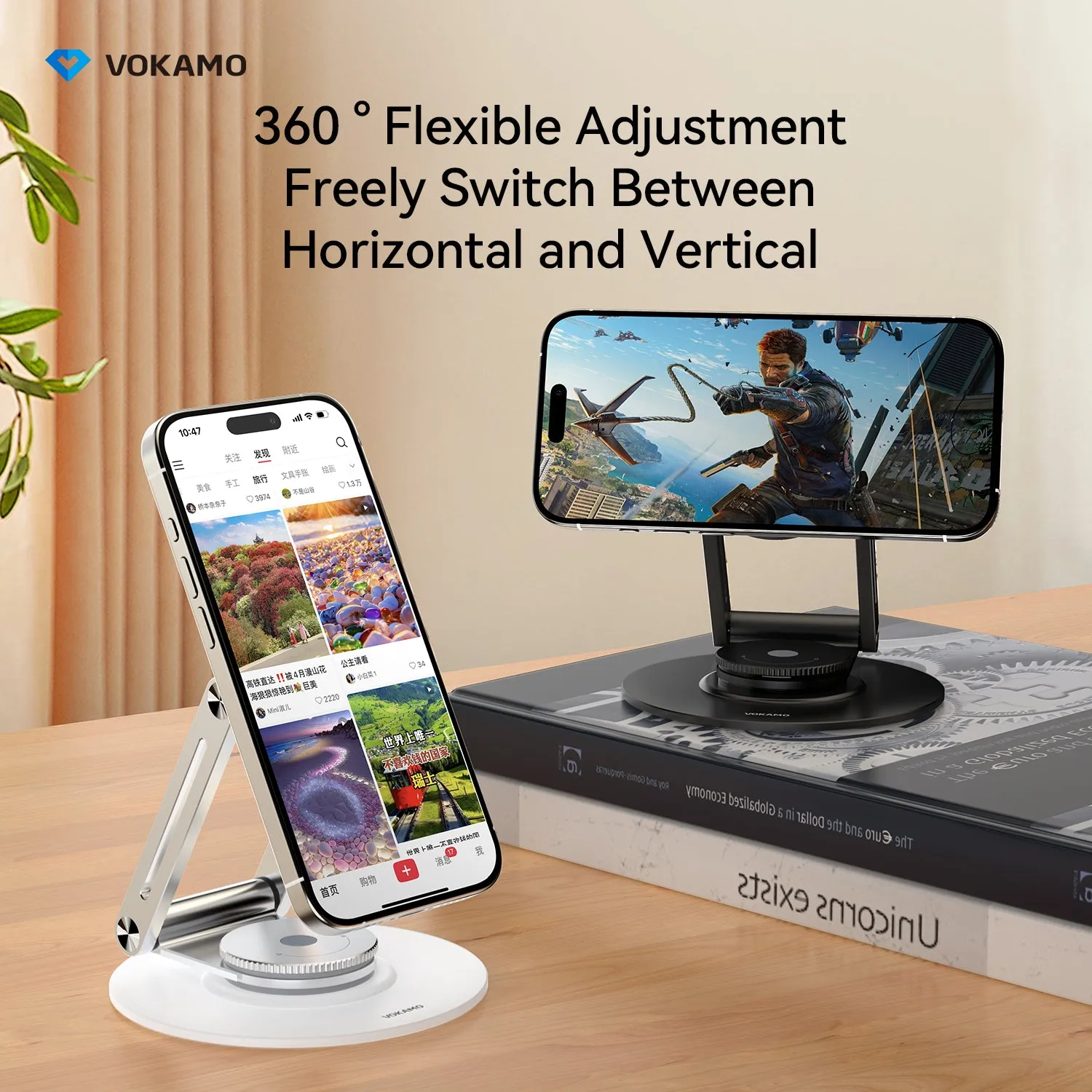 VOKAMO Alloy 360 Rotation Foldable Magnetic Phone Holder For Desk