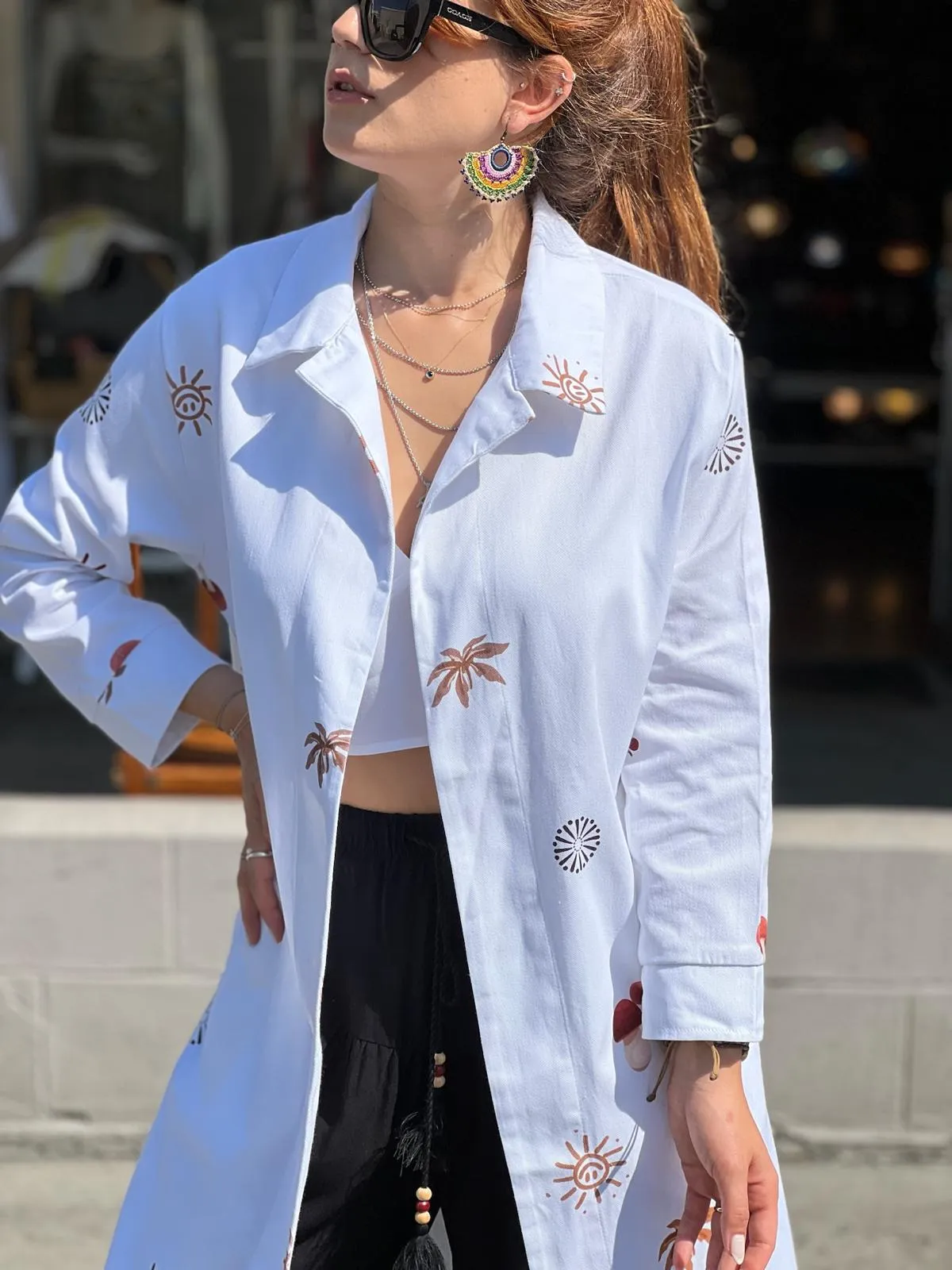 White Printed Long Jacket