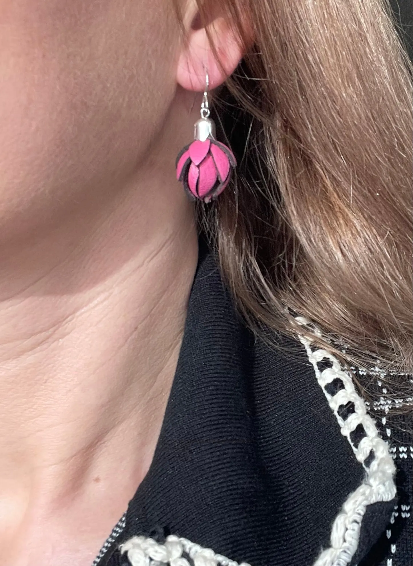 Wild Flower Buds -Hot pink on Ear Wires